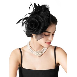 SWEETV Flower Sinamay Tea Party Fascinators for Women, Kentucky Derby Hats for Church, Cocktail, Wedding, Fancy Dress Party, Black