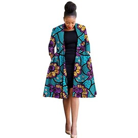 MaxPick Africa Ankara Print Long Women's Jacket Casual Work Lining Plus Quilted Shoulder Jacket Windbreaker 2XL 618