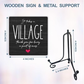 Wooden Sign - It Takes A Village Thank You For Being A Part Of Us - Motivational Wood Plaque & A Metal Support - Home & Office Inspirational Gifts For Women or Men, Desk Decor (Black) - C03