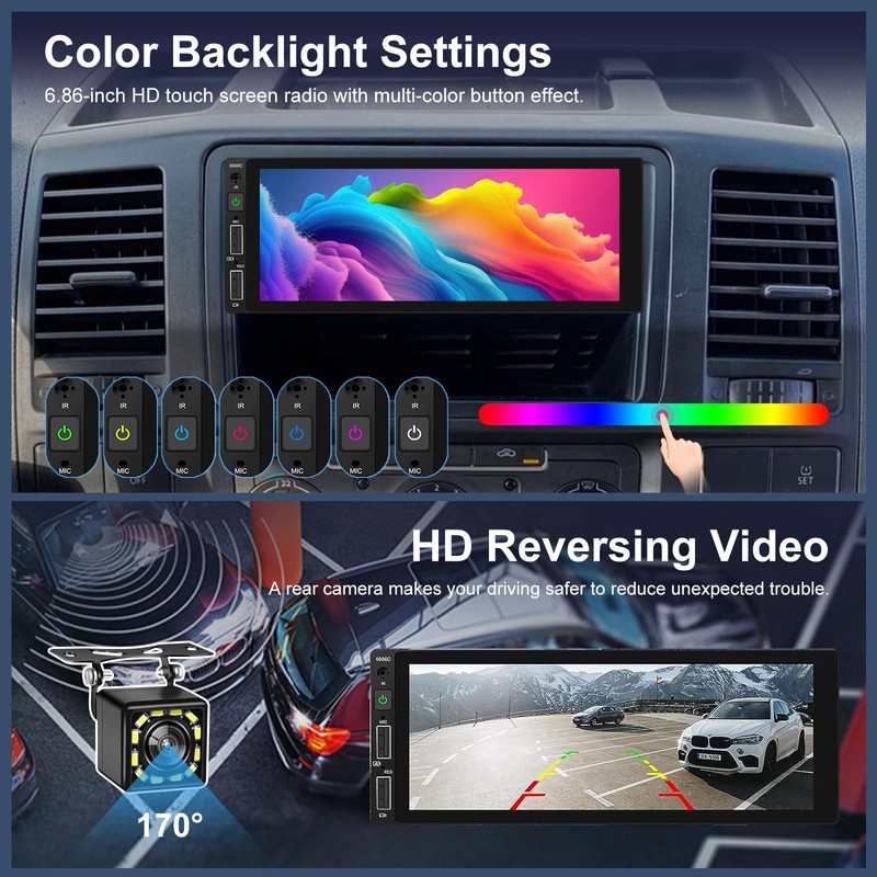 Single Din Car Stereo with Carplay and Android Auto -