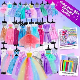 MINIFUN - Kit de Diseño de Moda para Niñas Con 4 Maniquíes, Costura y Manualidades, Fabricación de Ropa de Muñeca, Juguetes para Niños de 6, 7 Años