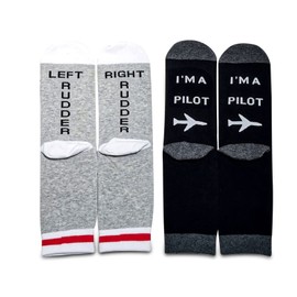 MBMSO Pilot Gifts 2 Pairs Pilot Socks Aviation Gifts Left Rudder Right Rudder Socks Aviation Themed Socks Gifts(2 Pairs Pilot Socks)