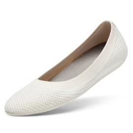 Allbirds Women’s Tree Breezers, Knit Ballet Flats, Slip-On Everyday Round Toe Shoes, Machine Washable Made with Natural Materials - Natural White (Natural White Sole) - 8.5 Medium