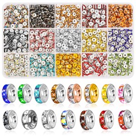 shynek 1200 Pieces Rondelle Spacer Beads for Jewelry Making, 6mm Rhinestone Spacer Beads Crystal Bead Spacers for Bracelets, Focal Beads for Pen, 15 Colors