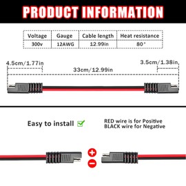 vvag 4PCS SAE Connector, Quick Disconnect Wire Harness 2 Pin SAE Extension Cable with Dual Head Plug and Dust Cap Cable Wire Universal Car Accessories Solar Panel Panel SAE Plug(12AWG)
