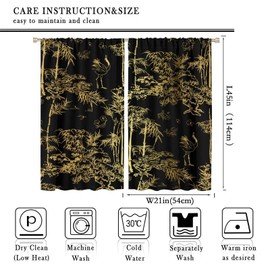 DDCBNS Bamboo Blackout Curtains,Japanese Style Golden Bamboo Print Polyester Fabric Curtains for Bedroom Living Room Kitchen Café Rod Pocket Window Drapes 2 Panel Set,Total Size 42" x 45"