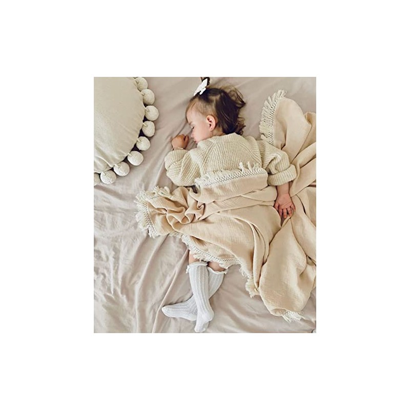 Aloonii Extra Large Baby Swaddle Blanket with Fringe | 100%