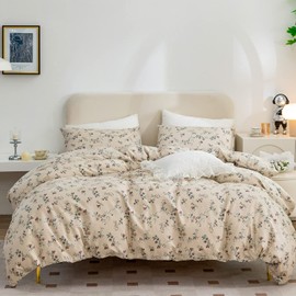 BUPIRD Floral Comforter Queen Set 3 Pieces Soft Cute Vintage Floral Bedding Comforter Lightweight Garden Style Floral Botanical Comforter Set for All Seasons 1 Comforter and 2 Pillowcases