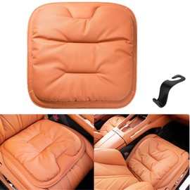 AzulLanse Car Seat Cushion Premium Nappa Leather, Car Seat Driver, Breathable Car Cushion for Universal Seat Cushion for SUV Truck, Office Chair, Wheelchair, 1 Child Seat Hook Orange