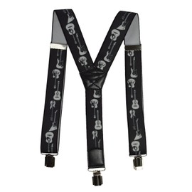 Olata Braces/Suspenders for All Ages, Y-Shape with Guitar Design. Adult, 4cm. Black