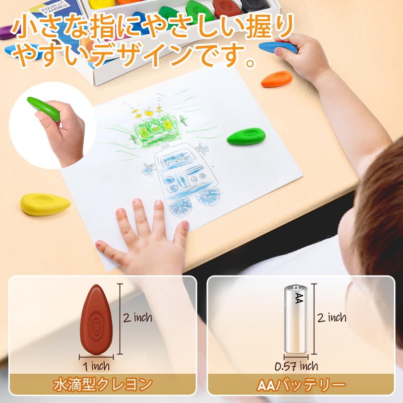 Four Candies Crayons, 12 Colors, Cute, Easy to Hold, No
