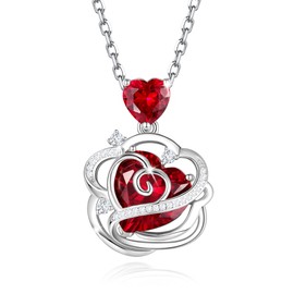 FANCIME Ruby Necklace July Birthstone Sterling Silver Rose Pendant Necklace Red Gemstone Fine Jewelry Birthday Christmas Gifts for Women Mom