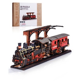 ROWOOD Steam Train 3D Puzzle, Wooden Train Model Kits for Adults to Build, Vintage Construction Craft Model Building Set, DIY Christmas and Birthday Gifts for Men Boys