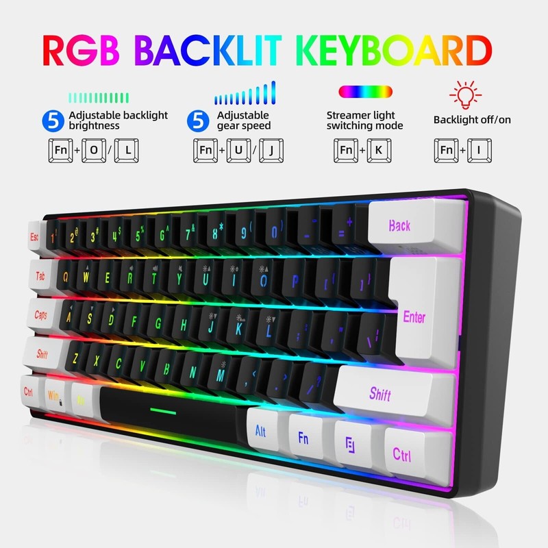 Snpurdiri 60% Wired Gaming Keyboard, Small RGB Backlit Membrane Gaming