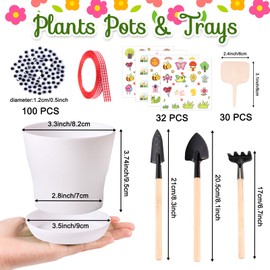 Aweyka 30 Pack Garden Plastic Pot Craft Kit DIY Flower Plant Crafts Nursery Pots Flower Planting Growing Kit for Mother's Day Spring Summer Home Classroom School Creative DIY Art Project Activities