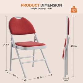 GarveeHome 2 Pack Folding Chairs with Fabric Padded, Metal Foldable Chair Linen Cushion and Back for Indoor Outdoor, Commercial Stackable Guest Chairs for Camping, Dining Room, Office, Wedding, Red