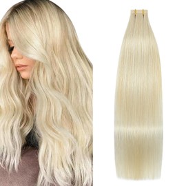 Blonde Tape in Hair Extensions Human Hair, Platinum Blonde Remy Human Hair Extensions Silky Straight for Women 20 Pcs/Package14Inch #60 30g)