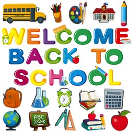 Jinei 68 Pcs Back to School Cutouts Welcome Back to School Classroom Bulletin Border Decoration Colorful School Bus Pencils Cutout for First Day of School Classroom Chalkboard Nursery Wall Decor