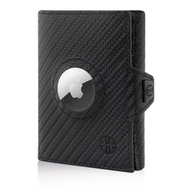 TRUSADOR Verona Leather Wallets for Men & Women Trifold Slim Front Pocket RFID Wallet (Air Tag Pocket, Carbon)