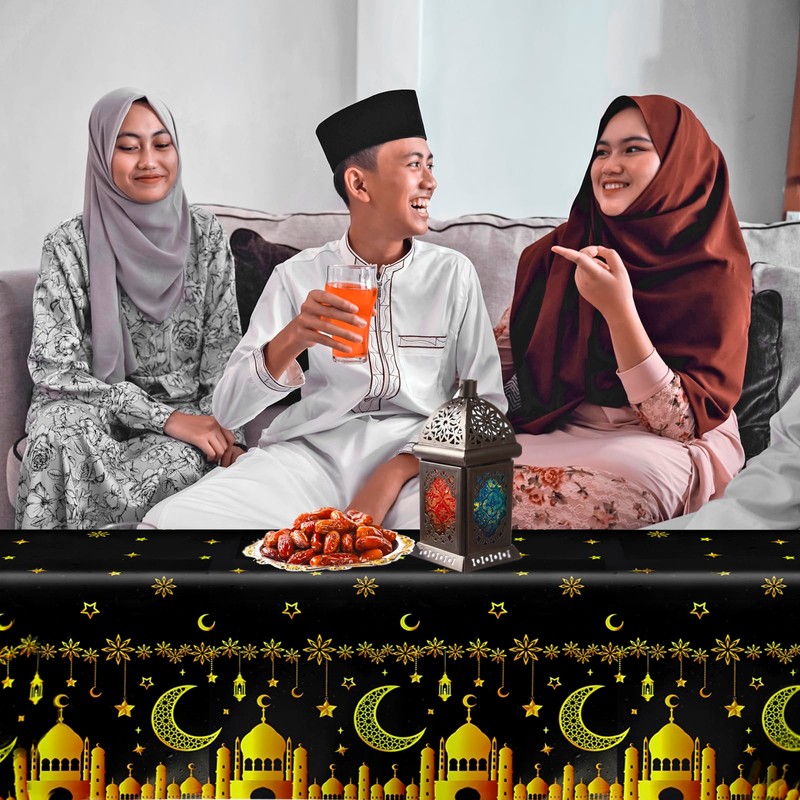 HOWAF 2 Ramadan Tablecloth Eid Mubarak Disposable Plastic Tablecloths, PVC