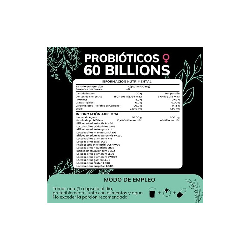 Probioticos para Mujer 60B + Prebióticos | 15 Cepas para