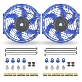 FGJQEFG 10 Inch Universal Slim Fan Push Pull Electric Radiator 12V 80W High Performance Cooling Fan Mount Kit Blue 2 Pcs