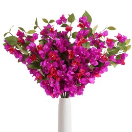 INSUNSIX 12PCS Bougainvillea Artificial Flowers 31.50" Long Stem Faux Silk Bougainvillea Branches Fake Hanging Flowers Vines for Wedding Arch Wall Outdoor Home Decoration (Fuchsia Mixed)