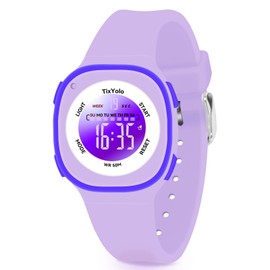 TixYolo Digital Kids Watch with 7 Color Lights 50M Waterproof,Alarm,Stopwatch,Soft Strap,Children Sports Watch for Boys Girls 6-12 Years(Purple)