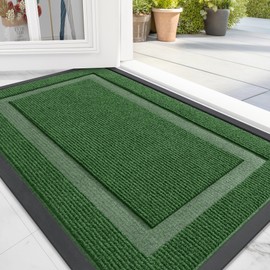 OLANLY Front Door Mat Indoor Outdoor Entrance, Waterproof All-Season, All-Weather Doormat, Sturdy Natural Rubber, Fade Resistant, Low Profile, Easy Clean Patio Porch Entryway Mat, 59x24, Green