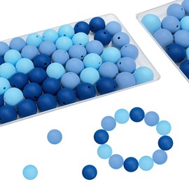 INTATIKOO - 60 abalorio de silicona de 15 mm para hacer llaveros, abalorio de silicona redondas suaves para pulseras de bricolaje, collares, cordones (azul)
