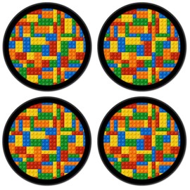 Silicone Non-Slip Drink Coasters with Removable Printed Absorbent Felt Pad - Set of 4 - Building Blocks