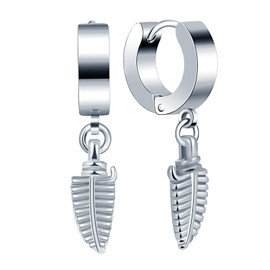 INFINIONLY Men's Boy's Stainless Steel Earrings Novelty Earrings Drops Dangles for Women Fashion Trendy Feather Dangles Creole Earrings Stainless Steel Hoop Earrings, Silver