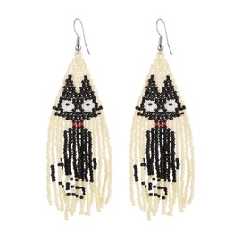HZMAN Boho Beaded Earrings for Women Acrylic Beads Cute Black Cat Long Tassel Dangle Earrings Fringe Christmas Earring Jewelry Gift