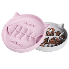 Slowpaw Silicone Cat Slow Feeder,Slow Feeder Cat Bowl Wet Food with Suction Cups，Puzzle Feeder Cat,Cat Interactive Toys,Effectively Reduce Overeating in Kitty (Gray+Pink, 1 Cup)