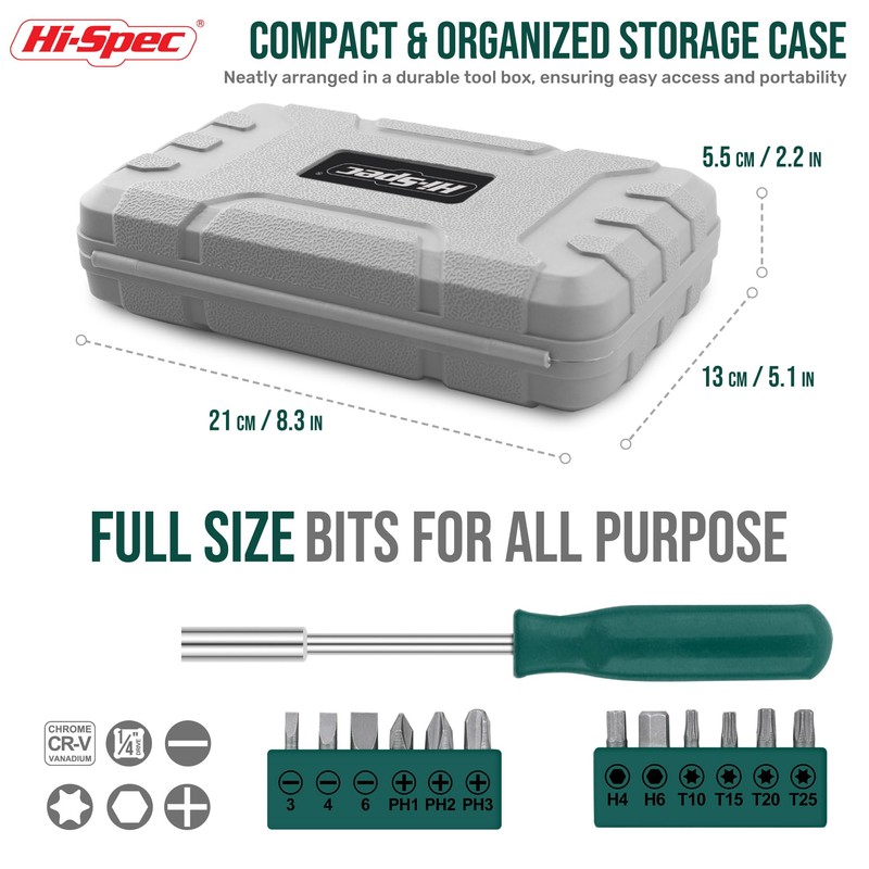 Hi-Spec 25pc Green Small Compact Hand Tool Kit Set for