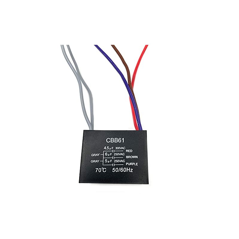 Capacitor triple CBB61 para ventilador con 5 cables a 250V