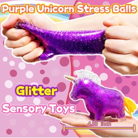Unicorn Squishy Stress Ball Squeeze Toys | Stretch and Squeeze, Animal Stress Balls for Kids and Adults, Party Favors, Birthday Gifts, Stress Relief Unicorn Sensory Toys for Autism, ADHD, OCD (Purple)