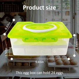 Daixers Ortable Large Capacity Double-layers Egg Storage Container Holds 24 Eggs Shatter-proof Non-slip Eggs Holder with Handle (Green)