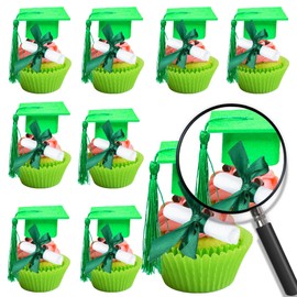Gyufise 24Pcs 3D 2025 DIY Graduation Cap Cupcake Toppers and 24Pcs Diploma Picks 2025 Congrats Grad Cupcake Picks with Tassels for School Boys Girls Graduate Party Decorations Supplies Green