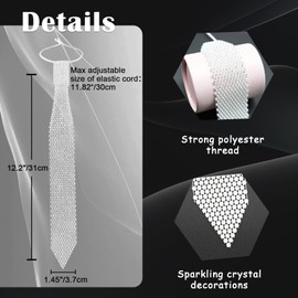 Luckyvestir Rhinestone Neck Tie for Women, Girls Punk Ties with Sparkling Crystal Elastic Strap for Shirt Party Prom Cosplay (White, transparent)