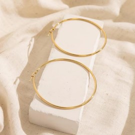 LYYHMAY - Aretes de aro de oro macizo de 14 quilates para mujer, aretes de oro amarillo, aro de 20 mm