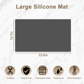 2 Pack 23.62"x15.74" Silicone Kitchen Counter Mats, 1.2MM Thick Heat Resistant Non-Slip Countertop Protector, Waterproof Nonstick Multipurpose Mat (Dark Gray)