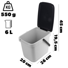KADAX Waste Bin with Lid and Handle, Plastic Waste Bin, Waste Separation Rubbish Bin, Rectangular Waste Bin with Hinged Lid (Grey, 6L)