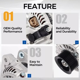 11176N Alternator Compatible with Honda Civic 2006 2007 2008 2009 2010 2011 L4 1.8L, 80A 12V CW 7-Groove Pulley, Replace# 31100RNAA01, 31100RNAA012M2