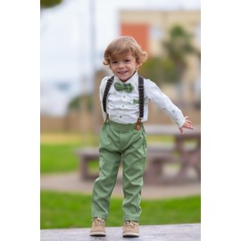 Volunboy Boys Formal Baby Suit, Long Sleeve Suspenders, 4-Piece Set, Kids, Fashionable, Graduation Ceremonies, Kindergarten Entrance Ceremonies, Weddings, Birthdays, Commemorative Photos, 31.5 - 51.2