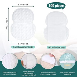 100 PCS Armpit Sweat Pads, Armpit Sweat Pad Women and Men, Disposable Invisble Underarm Sweats Pad, Comfortable Unflavored, Keep Underarm Dry and Clothes Clean, for Hyperhidrosis
