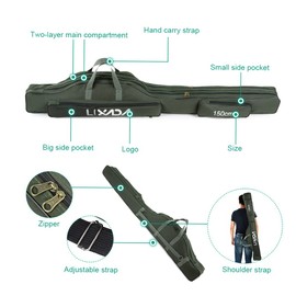 Lixada Lixada 100cm/130cm/150cm Fishing Bag Portable Folding Fishing Rod Reel Bag Fishing Pole Gear Tackle Tool Carry Case Carrier Travel Bag Storage Bag Organizer