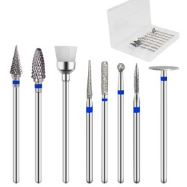 TNJPSEK 8 Piece Professional Tungsten Carbide Nail Drill Bits Set, 3/32" Shank Heat-Resistant Cuticle Cleaner & Gel Polish Remover Kit for Salon & Home Manicure Pedicure