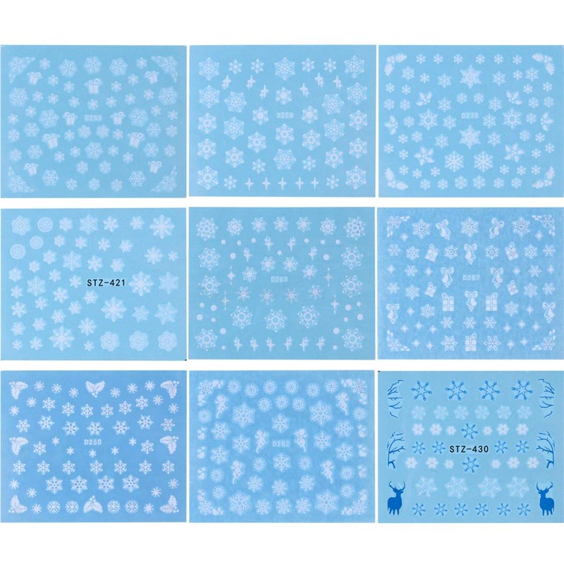 Set of 30 Christmas Snow Flower White Water Nail Stickers