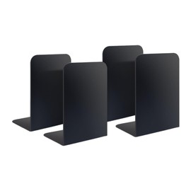 Quixotical 4 pcs Bookend Supports, Bookends Metal Black, 21 x 9 x 13.5 cm Heavy Duty Bookends, Book Ends for Shelves, Book Holder With Non-Slip Mat, for Office, School, Home, Library